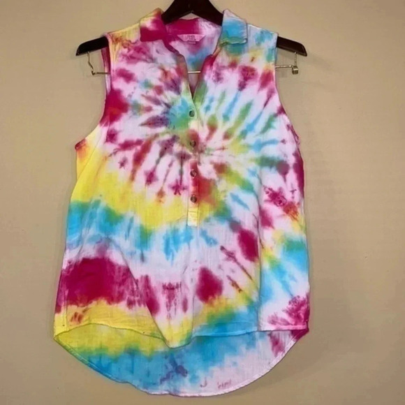 Tie Dyed Up Cycled Sleeveless Top Shirt Size M - Picture 2 of 5